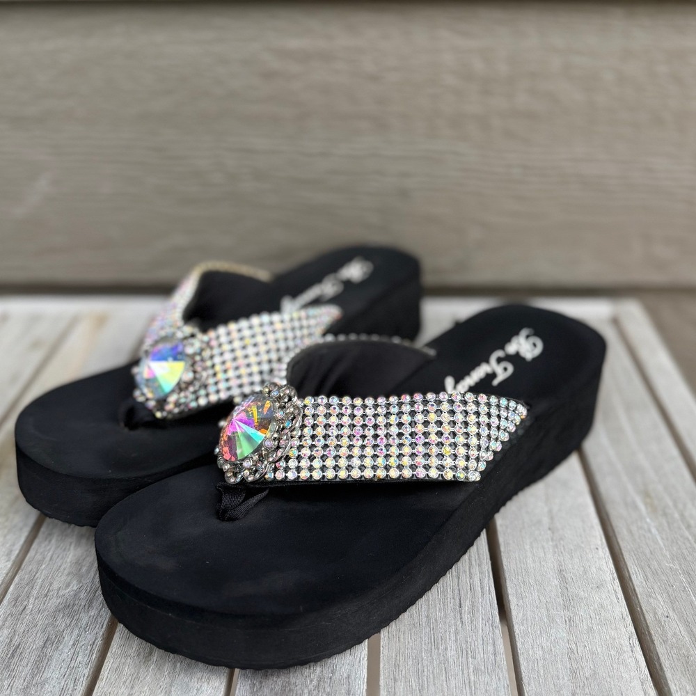 Sparkly Y2K Wedge Flip Flops Size 8.5